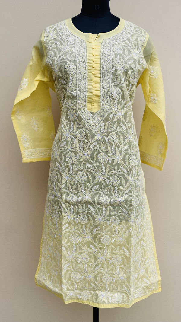 Lucknowi Chikankari Kurti Yellow Cotton