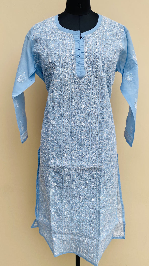 Lucknowi Chikankari Kurti Blue Cotton