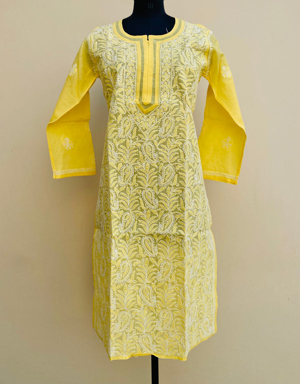 Lucknowi Chikankari Kurti Yellow Cotton