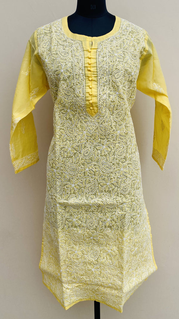 Lucknowi Chikankari Kurti Yellow Cotton