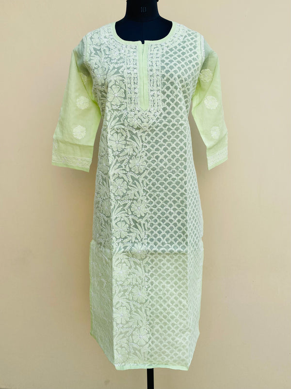 Lucknowi Chikankari Kurti Green Cotton