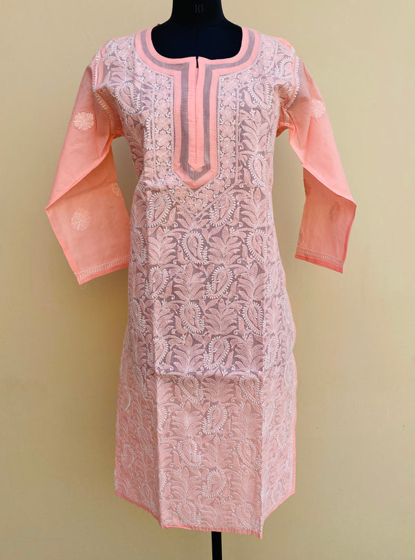 Lucknowi Chikankari Kurti Peach Cotton