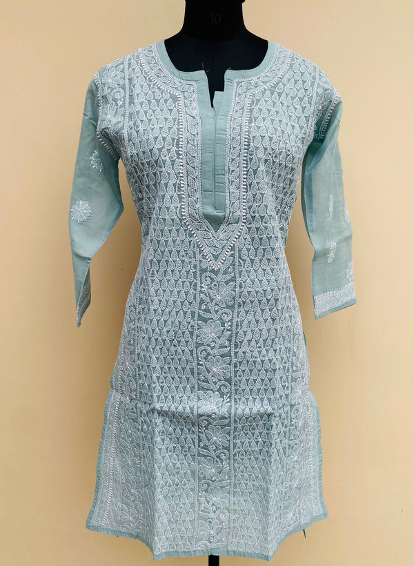 Lucknowi Chikankari Kurti Gray Cotton