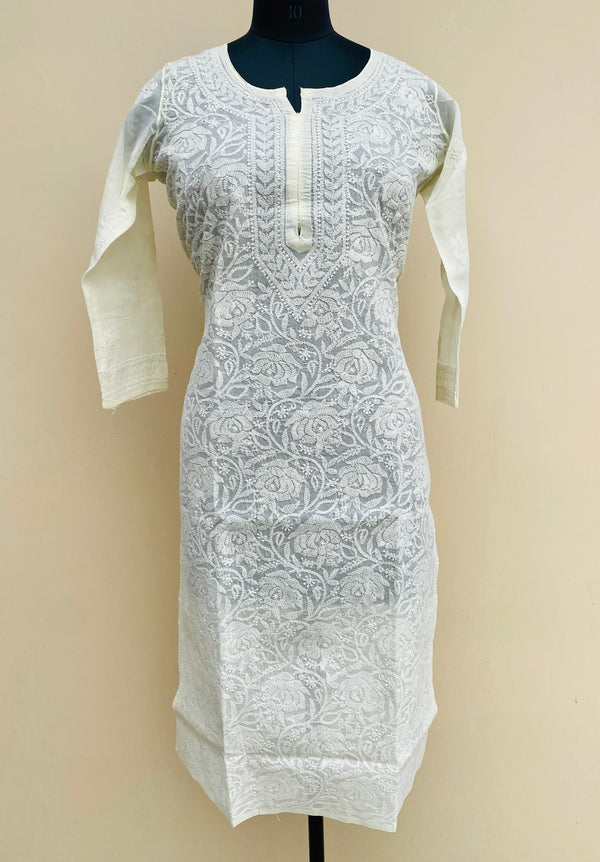 Lucknowi Chikankari Kurti Lemon Yellow Cotton