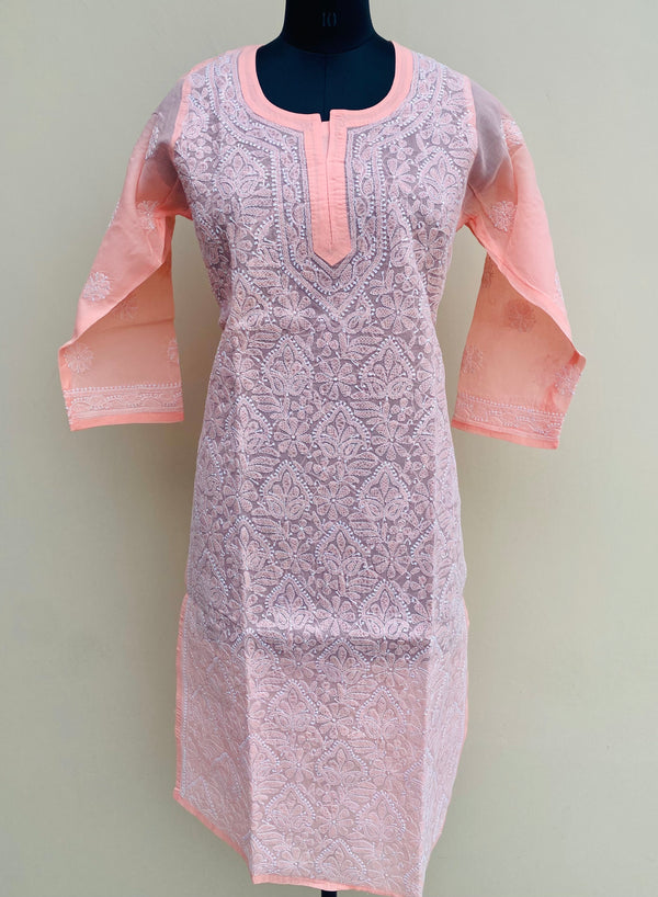 Lucknowi Chikankari Kurti Peach Cotton