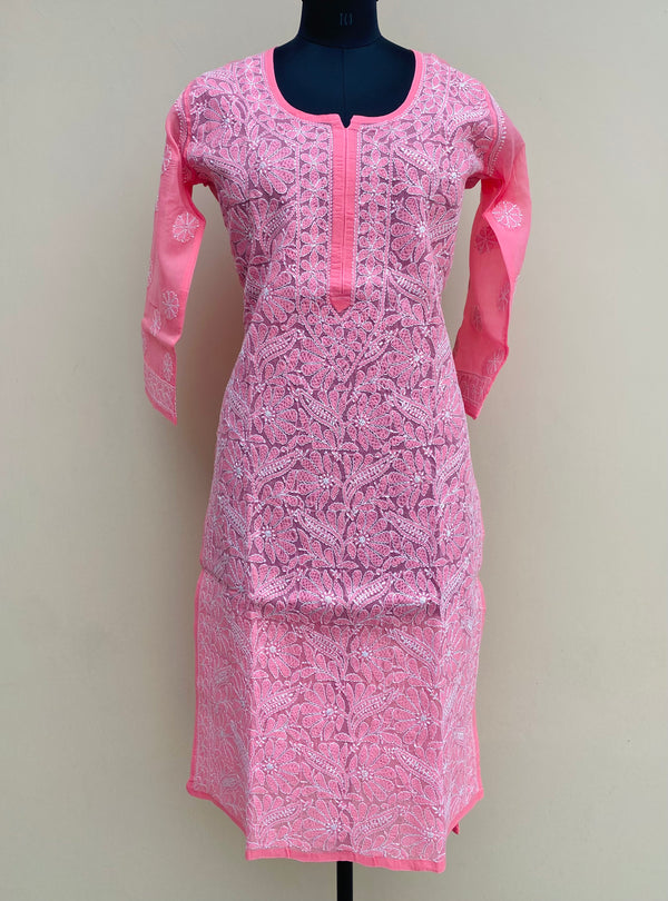 Lucknowi Chikankari Kurti Pink Cotton