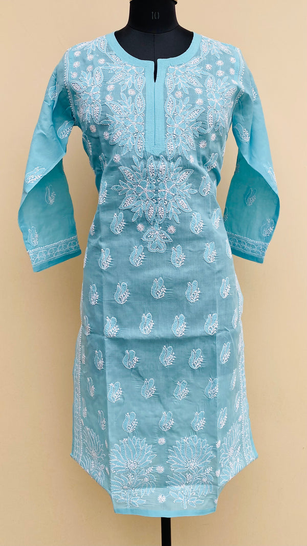 Lucknowi Chikankari Kurti Blue Cotton