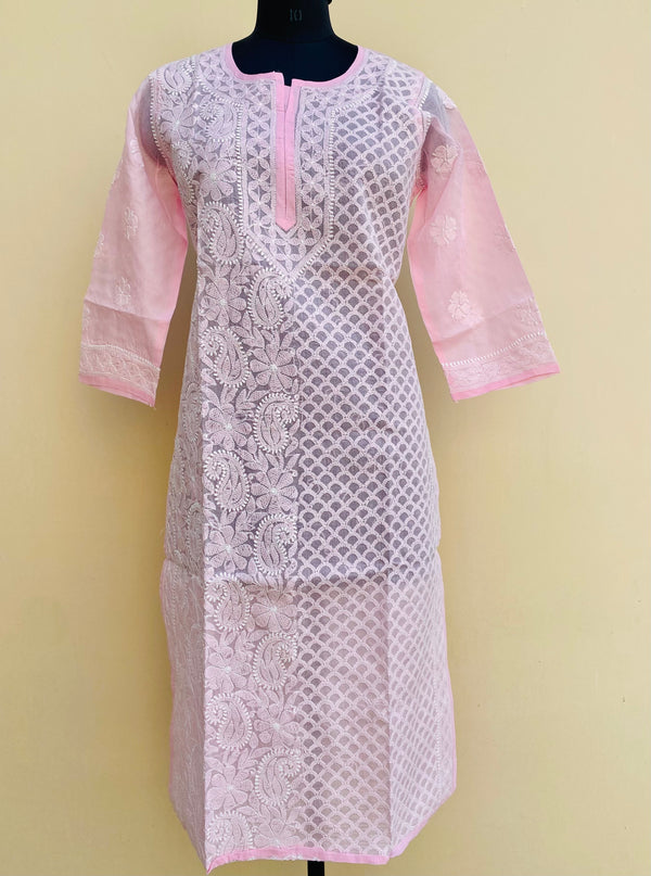 Lucknowi Chikankari Kurti Pink Cotton