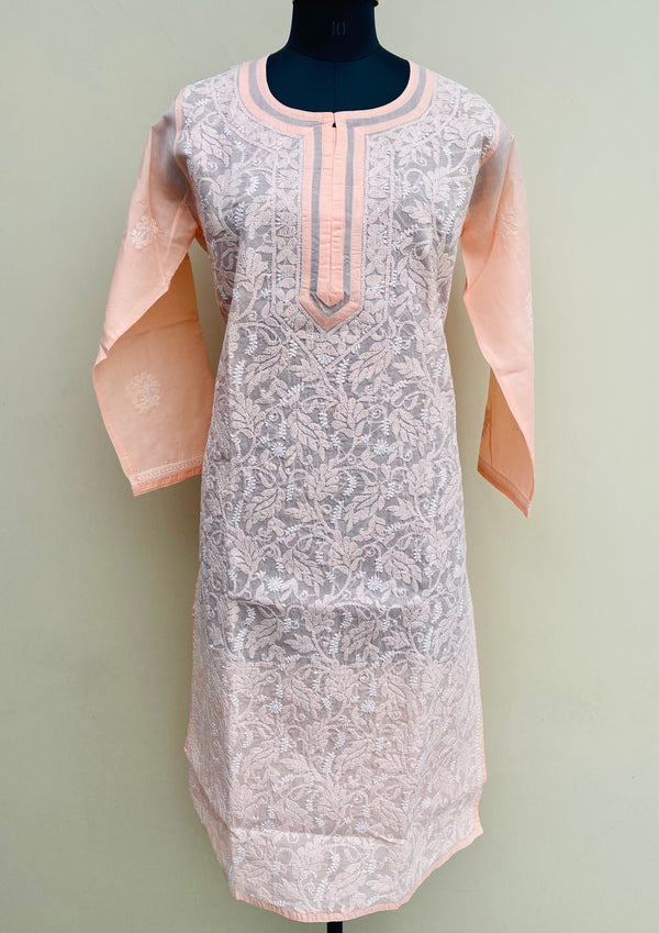 Lucknowi Chikankari Kurti Peach Cotton