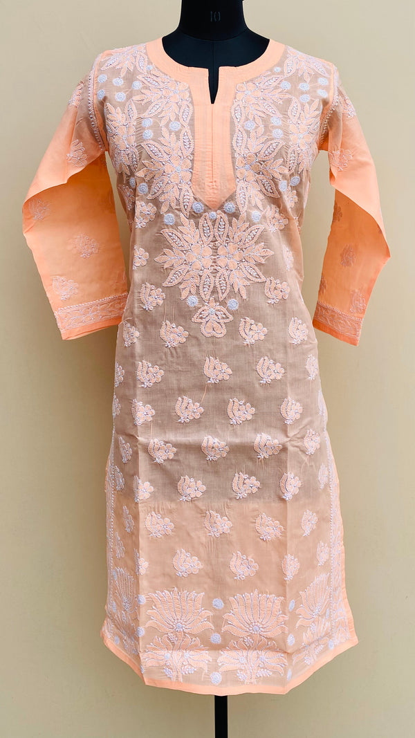 Lucknowi Chikankari Kurti Peach Cotton