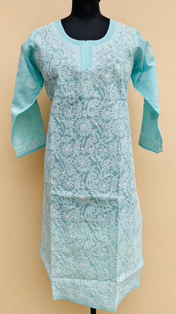 Lucknowi Chikankari Kurti Sea Green Cotton