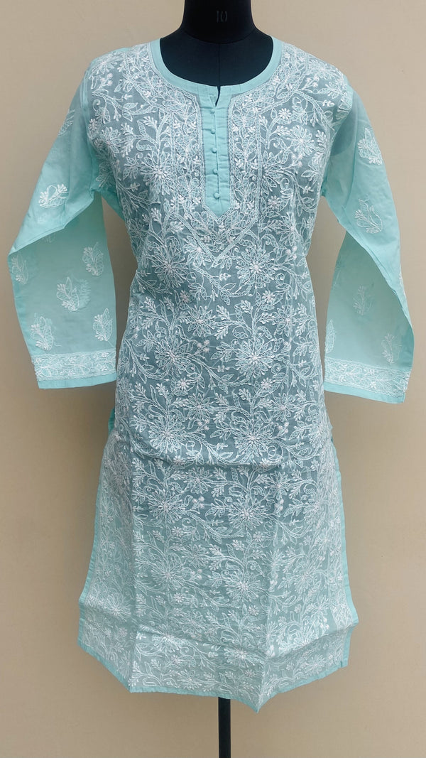 Lucknowi Chikankari Kurti Sea Green Cotton