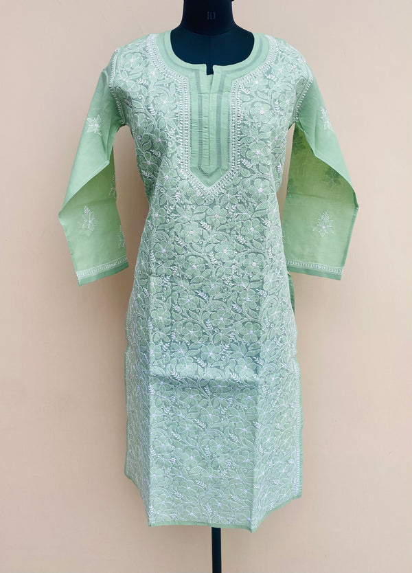 Lucknowi Chikankari Kurti Green Cotton