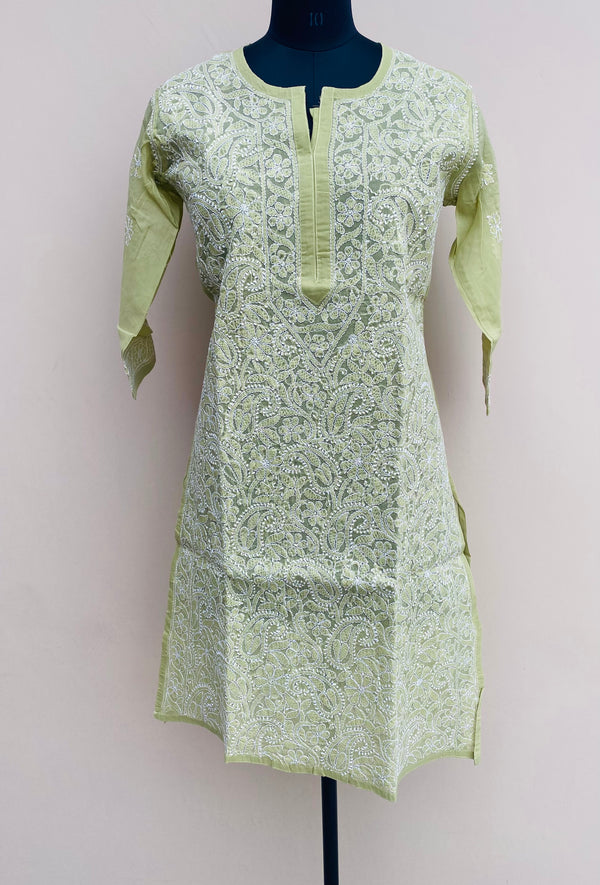 Lucknowi Chikankari Kurti Mehandi Green Cotton