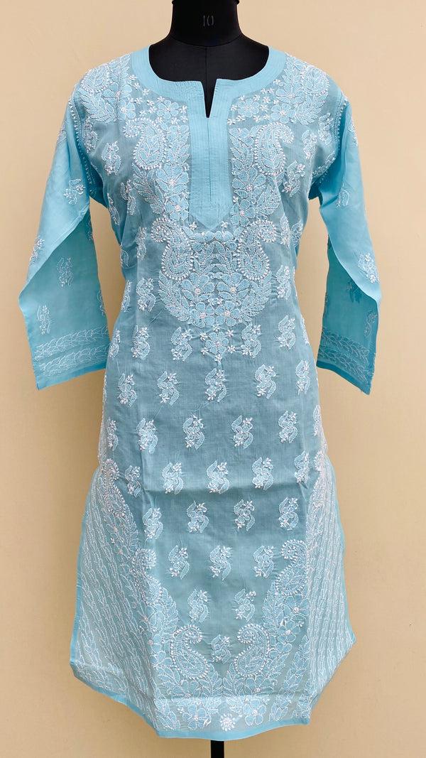 Lucknowi Chikankari Kurti Blue Cotton