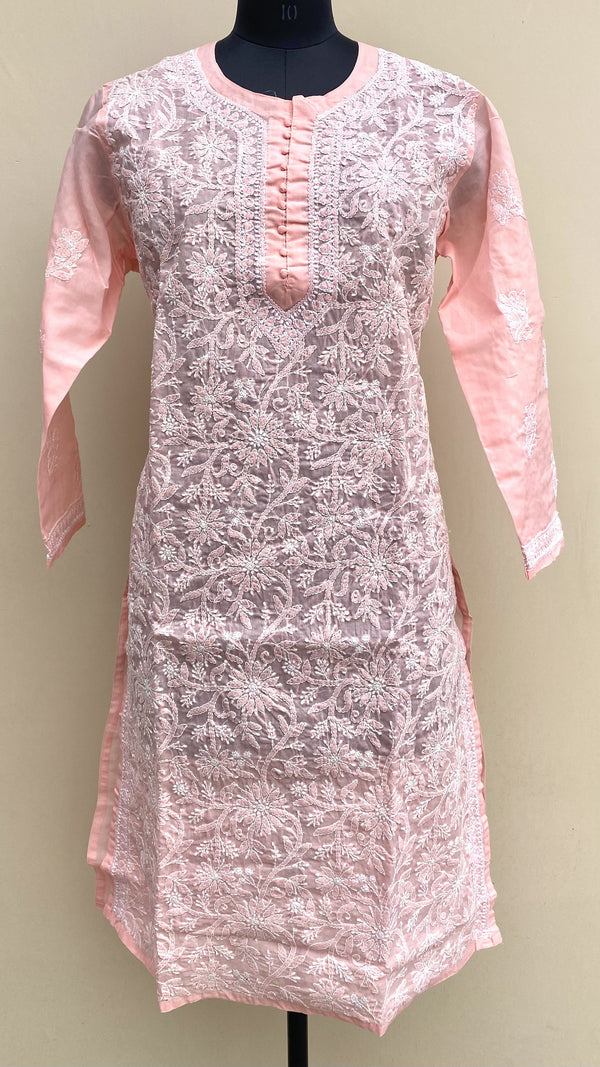 Lucknowi Chikankari Kurti Peach Cotton