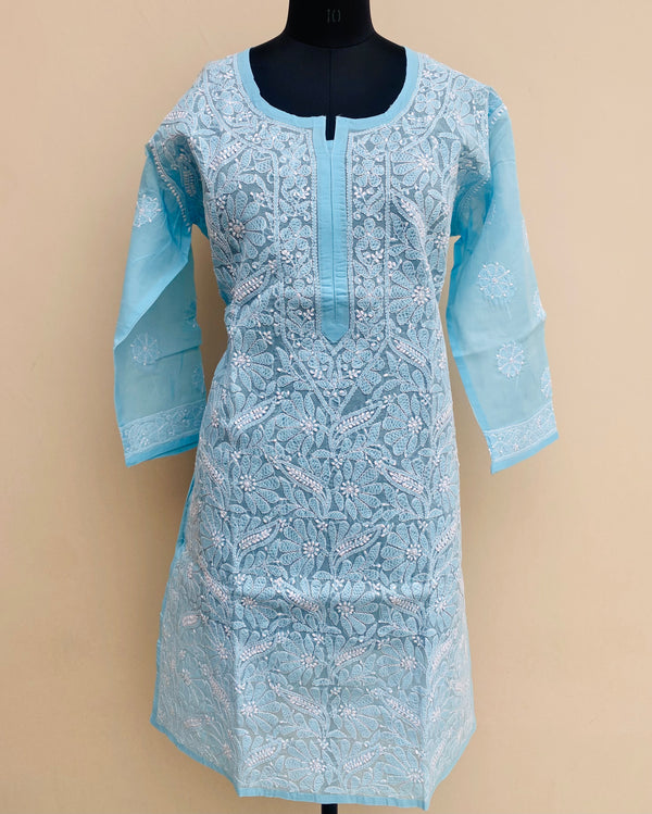 Lucknowi Chikankari Kurti Blue Cotton