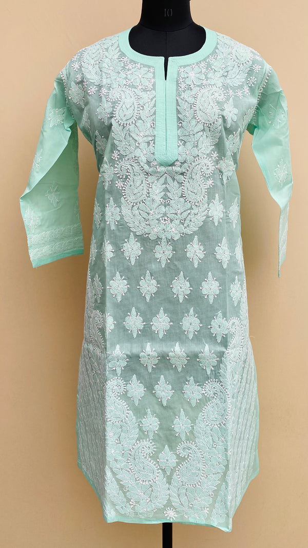 Lucknowi Chikankari Kurti Sea Green Cotton