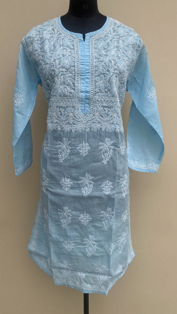 Lucknowi Chikankari Kurti Blue Cotton