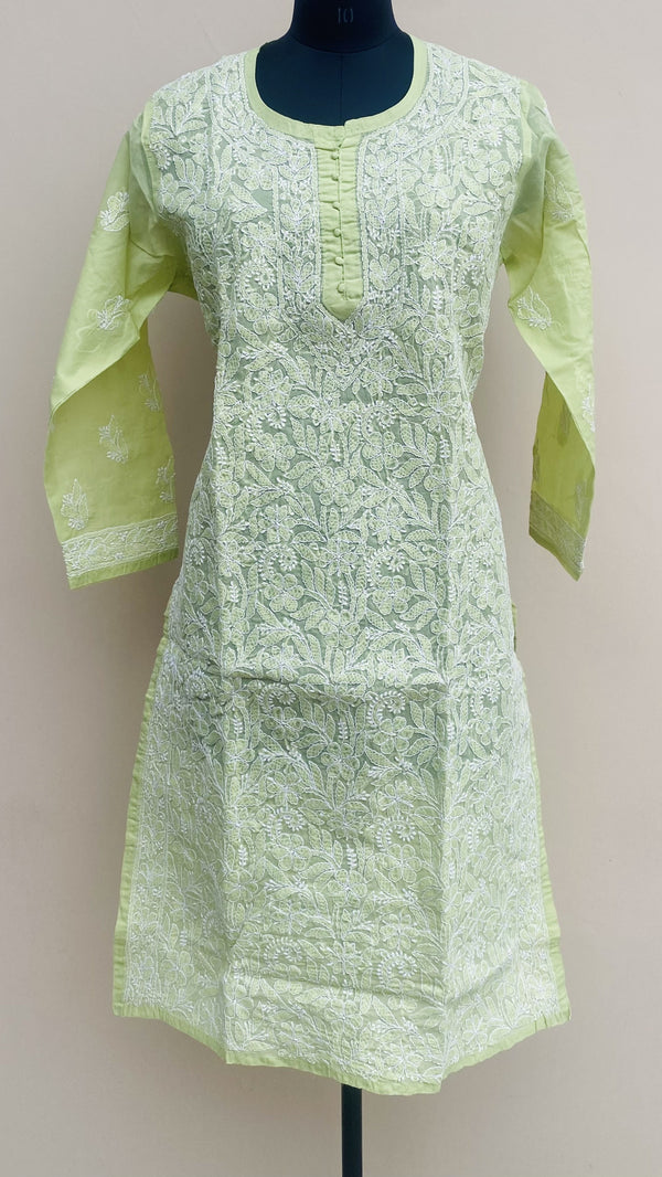 Lucknowi Chikankari Kurti Green Cotton