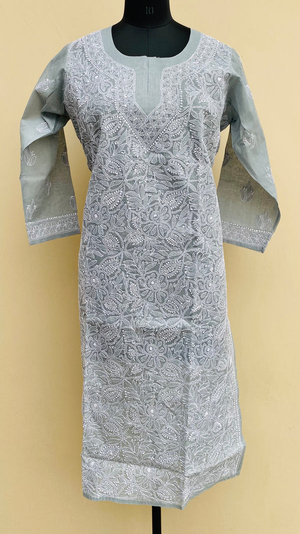 Lucknowi Chikankari Kurti Gray Cotton