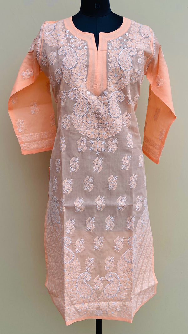 Lucknowi Chikankari Kurti Peach Cotton