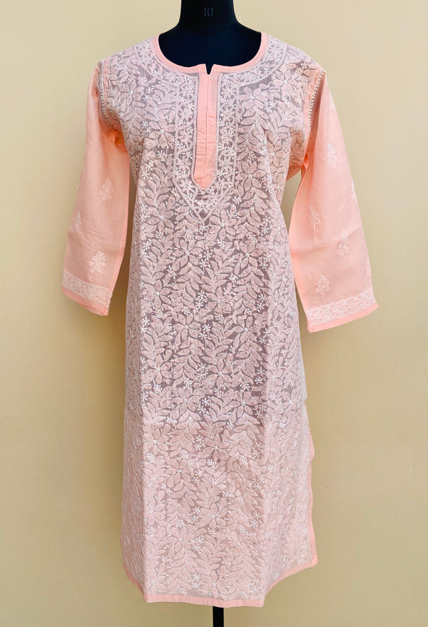 Lucknowi Chikankari Kurti Peach Cotton