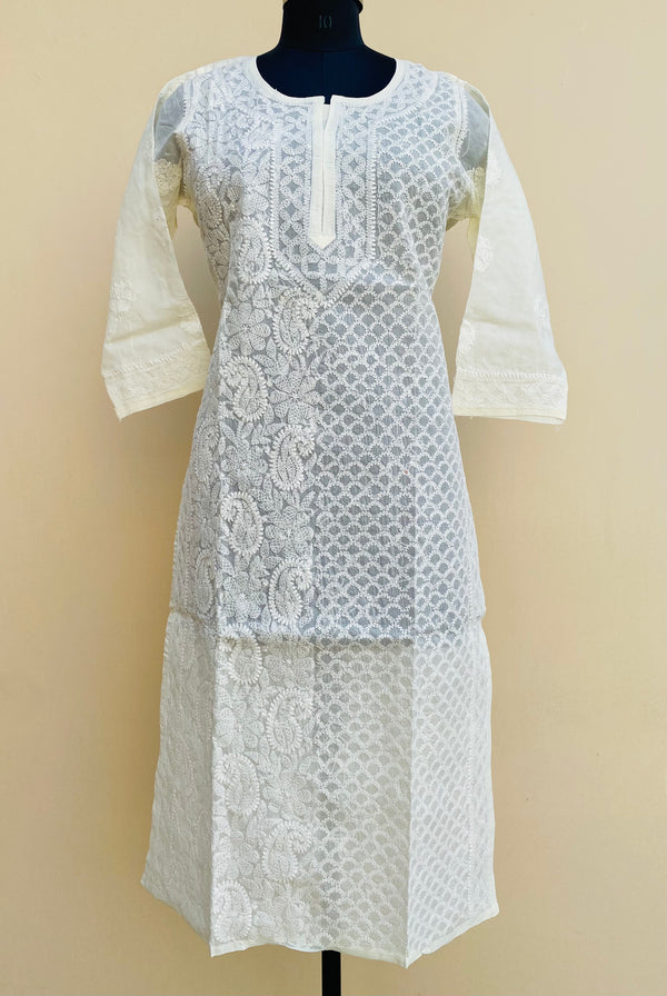 Lucknowi Chikankari Kurti Lemon Yellow Cotton