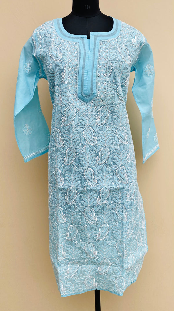 Lucknowi Chikankari Kurti Blue Cotton