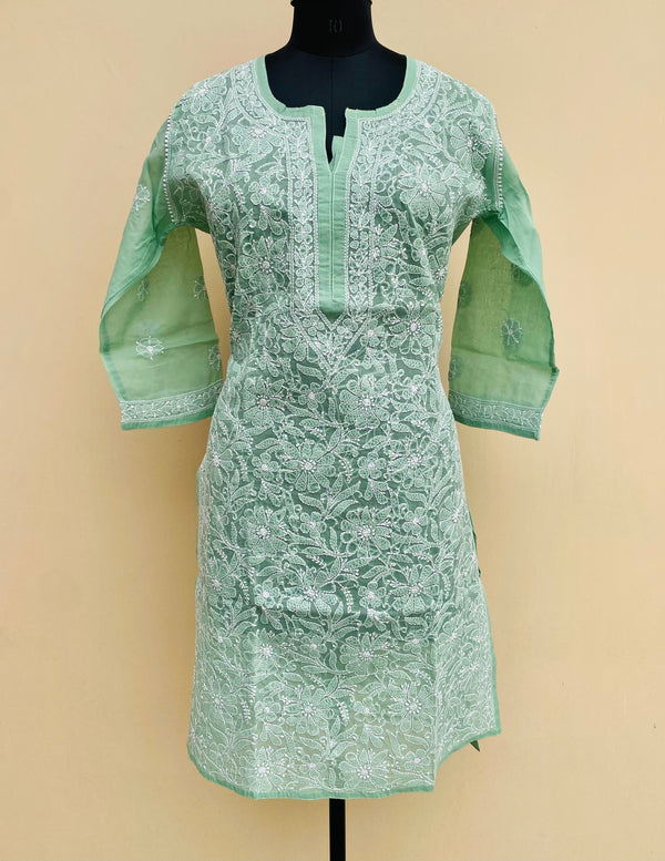 Lucknowi Chikankari Kurti Green Cotton