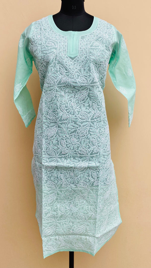 Lucknowi Chikankari Kurti Sea Green Cotton