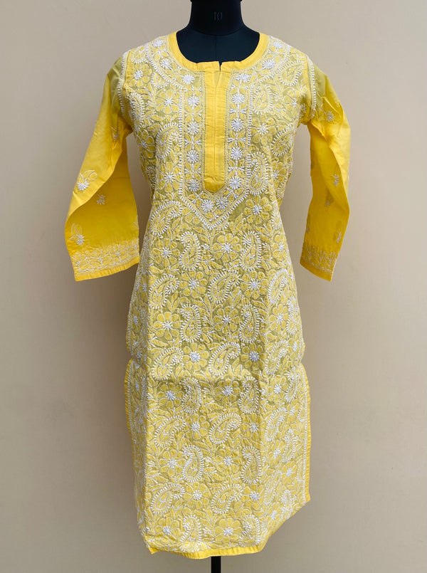 Lucknowi Chikankari Kurti Yellow Cotton