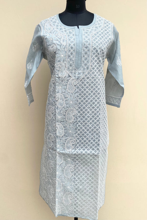 Lucknowi Chikankari Kurti Gray Cotton