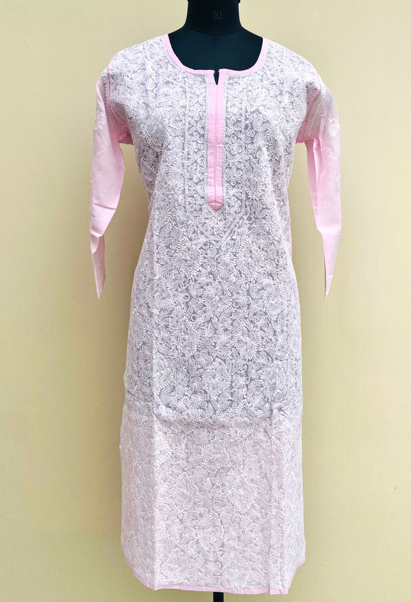 Lucknowi Chikankari Kurti Baby Pink Cotton