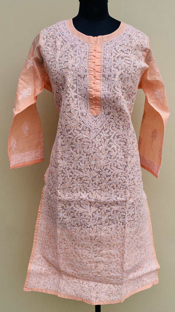 Lucknowi Chikankari Kurti Peach Cotton