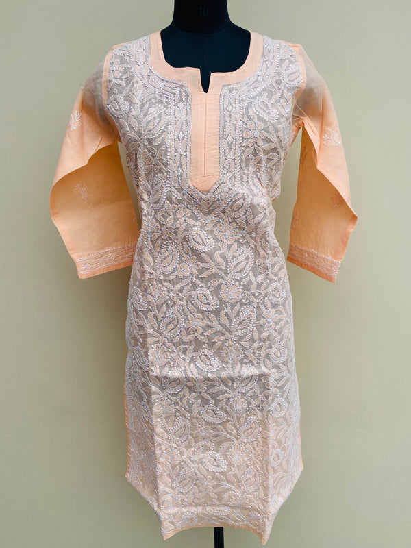 Lucknowi Chikankari Kurti Peach Cotton