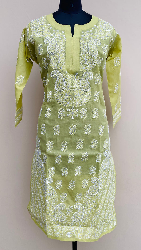 Lucknowi Chikankari Kurti Green Cotton