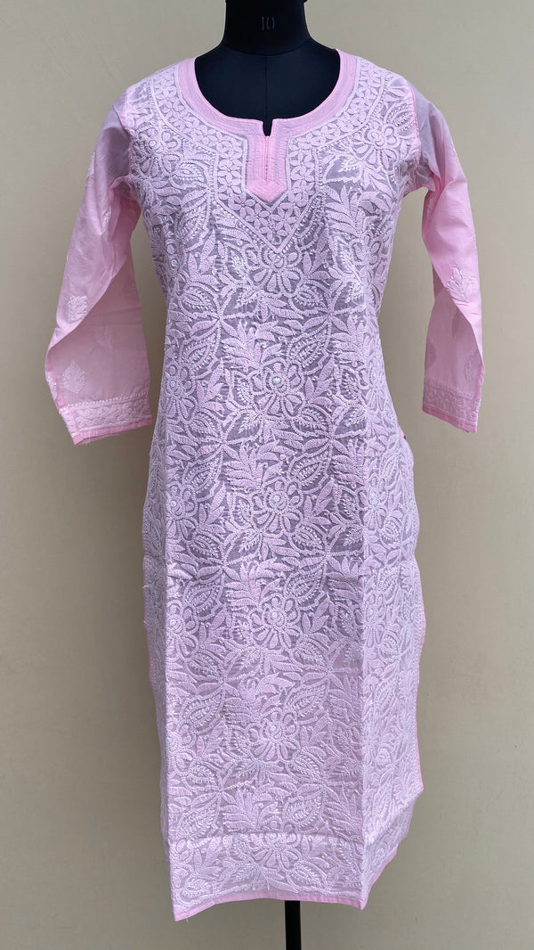 Lucknowi Chikankari Kurti Baby Pink Cotton