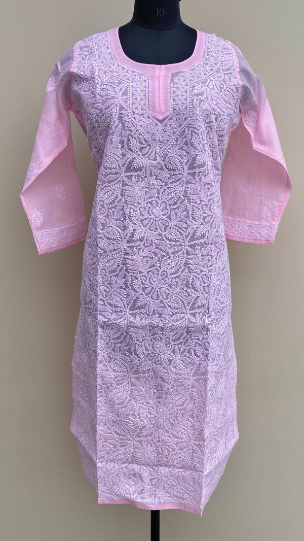 Lucknowi Chikankari Kurti Baby Pink Cotton