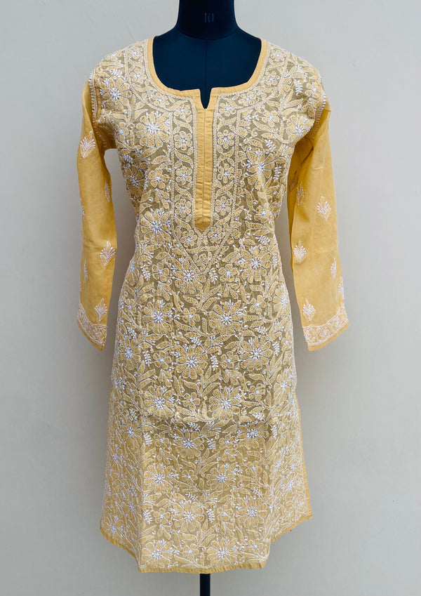 Lucknowi Chikankari Kurti Mustard Cotton