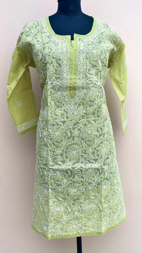 Lucknowi Chikankari Kurti Mehandi Green Cotton