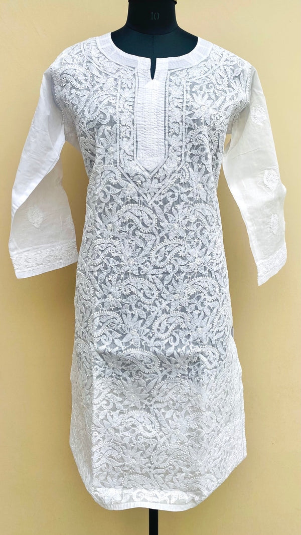 Lucknowi Chikankari Kurti White On White Cotton