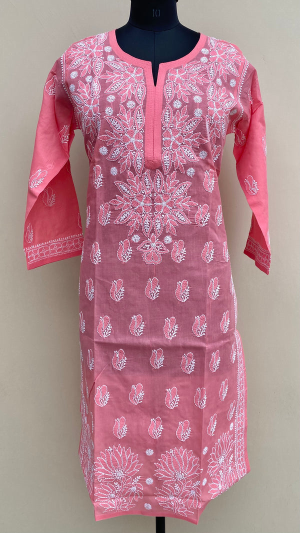 Lucknowi Chikankari Kurti Peach Cotton