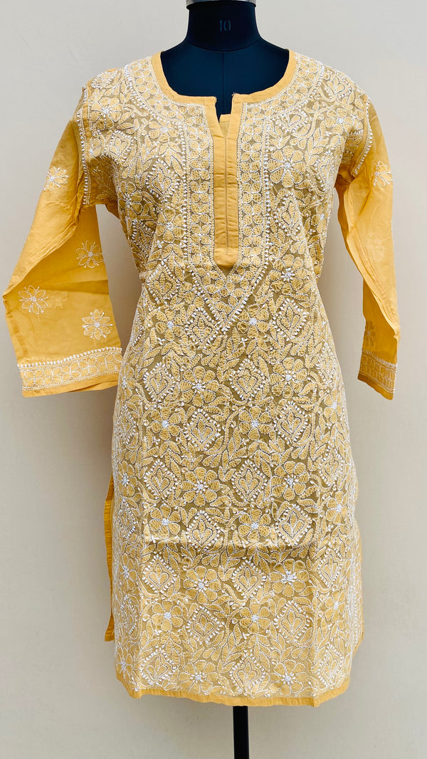 Lucknowi Chikankari Kurti Mustard Cotton