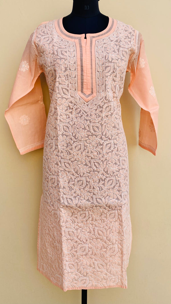 Lucknowi Chikankari Kurti Peach Cotton