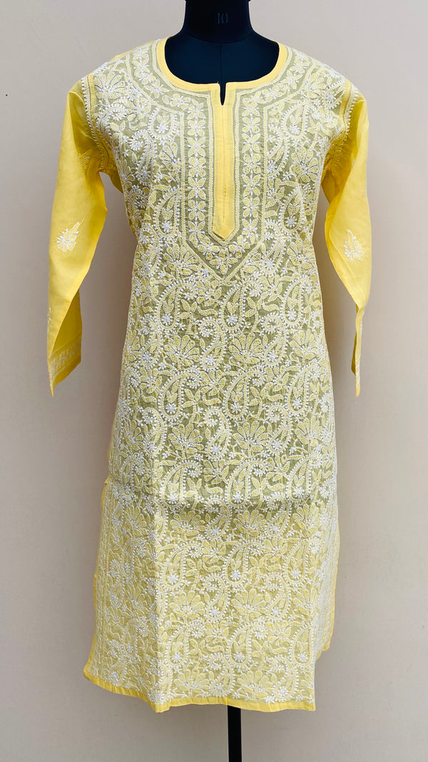 Lucknowi Chikankari Kurti Yellow Cotton