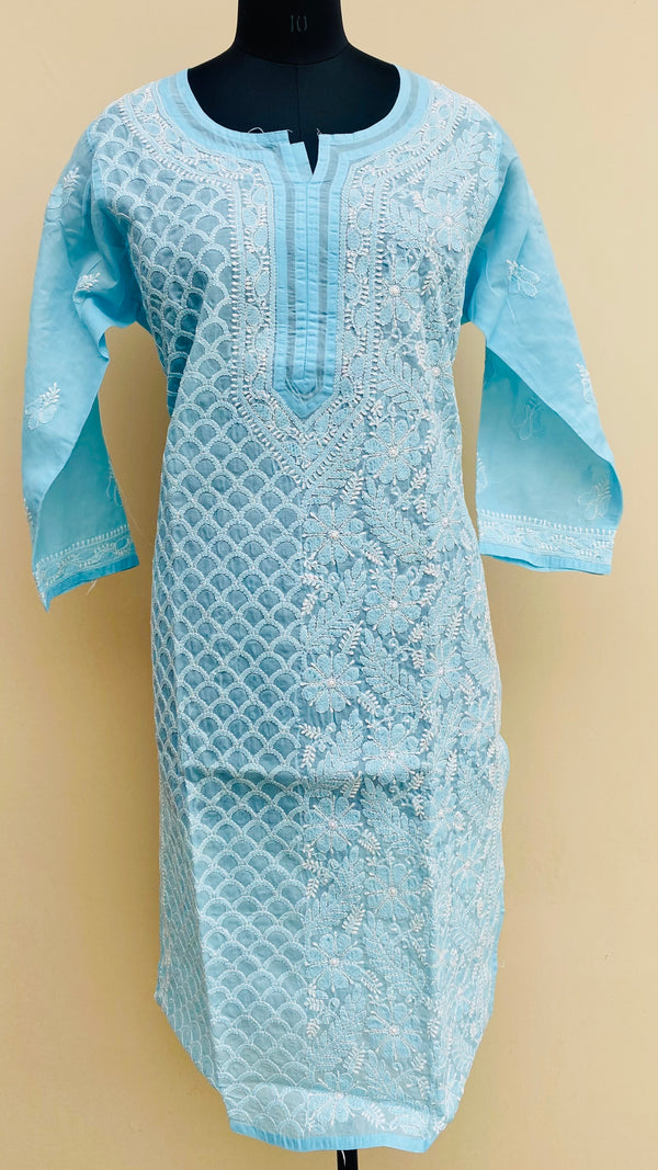 Lucknowi Chikankari Kurti Blue Cotton