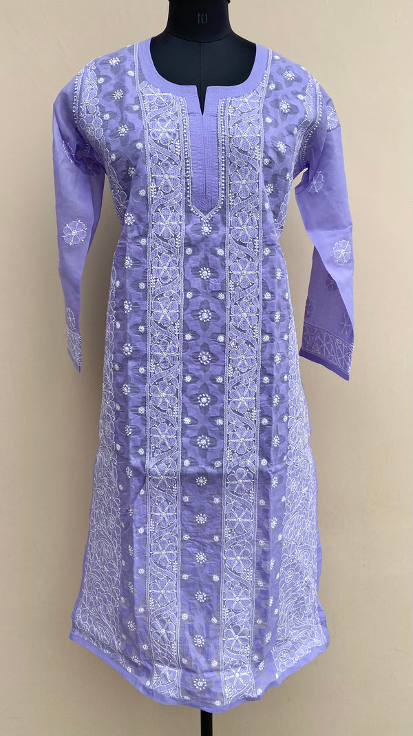 Lucknow Chikankari Kurti Purple Cotton with Applique Work