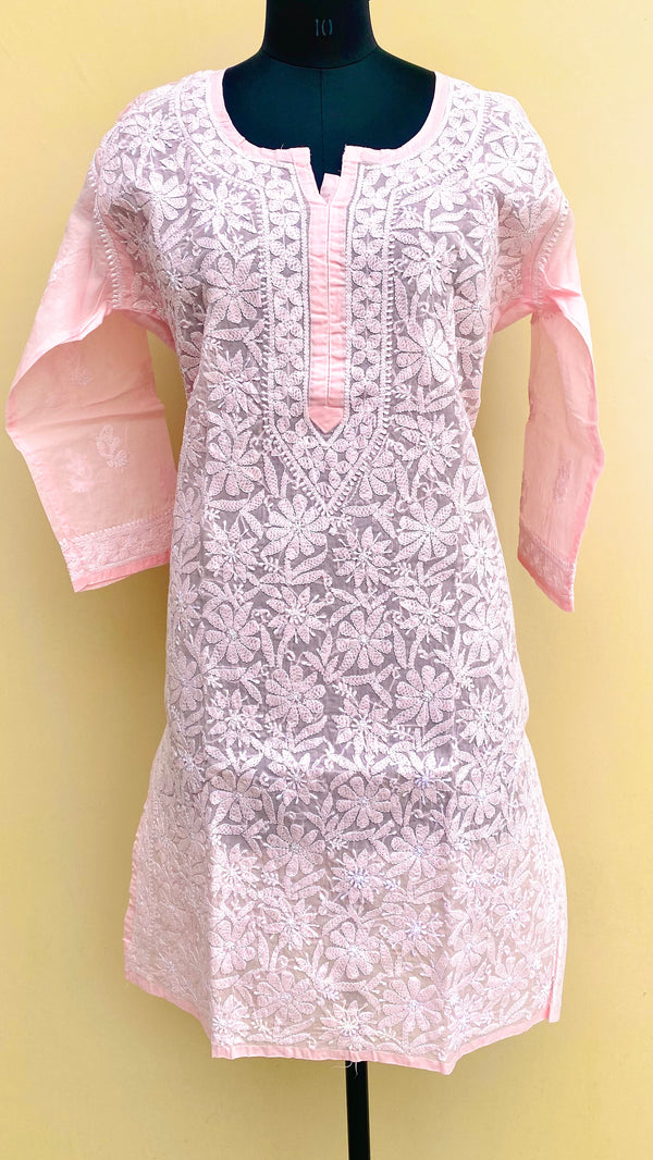 Lucknowi Chikankari Kurti Baby Pink Cotton