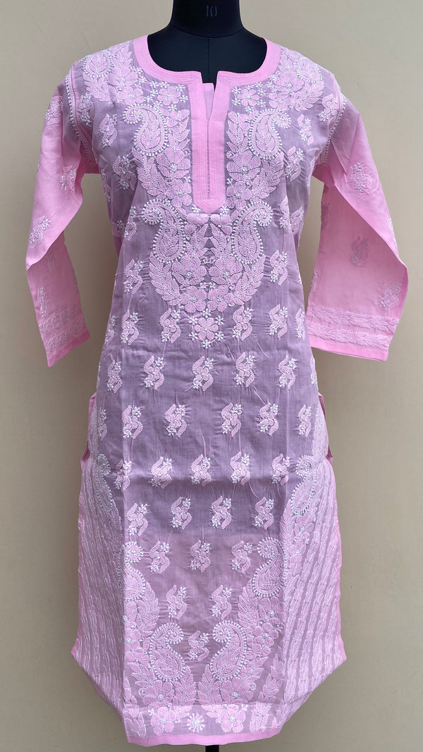 Lucknowi Chikankari Kurti Pink Cotton